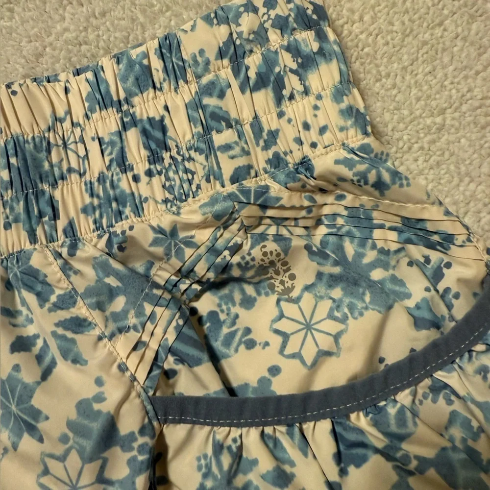 Free People FP Movement Get Your Flirt On High Rise Workout Shorts White Blue